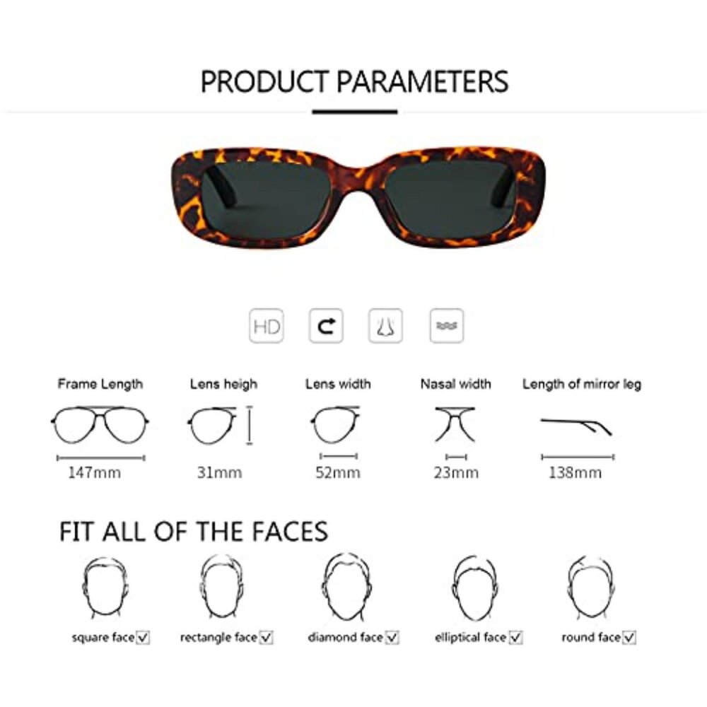 Retro 90s Rectangle Sunglasses UV400 Unisex Fashion Eyewear - Picture 5 of 8